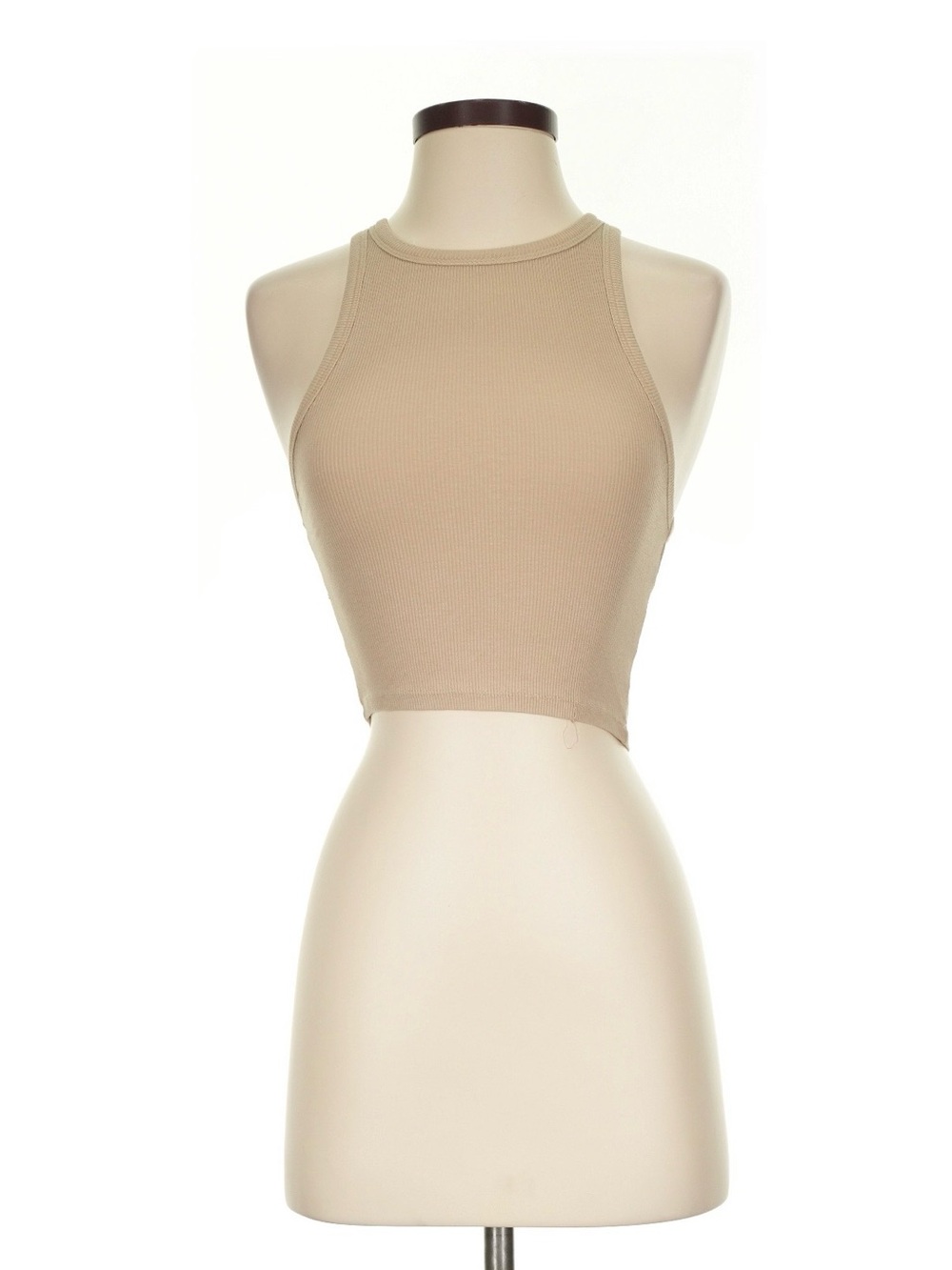 Zara Ribbed High-Neck Crop Tank - Tan